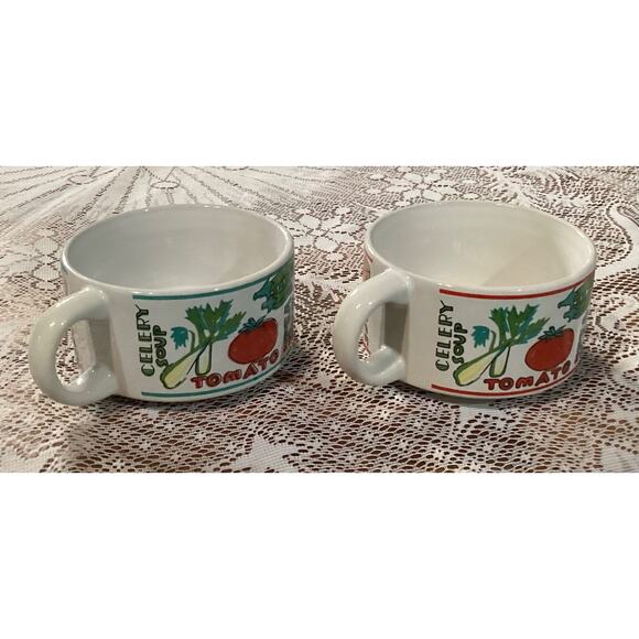 Set of 2 Vintage Cisco Stackable Soup Bowl Mugs Chicken Mushroom Onion Celery - Picture 7 of 10
